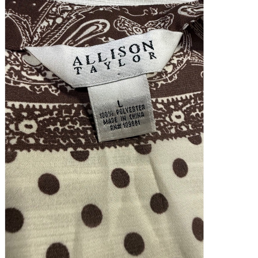 Allison Taylor Womens Large Brown Paisley Polka Dot Mixed Print Blouse NWT - Picture 6 of 8
